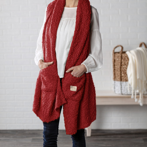 Giving Collection Vibrant Red Giving Shawl With Pockets