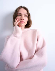 Topshop knit chunky all-needle clean crew sweater in pink