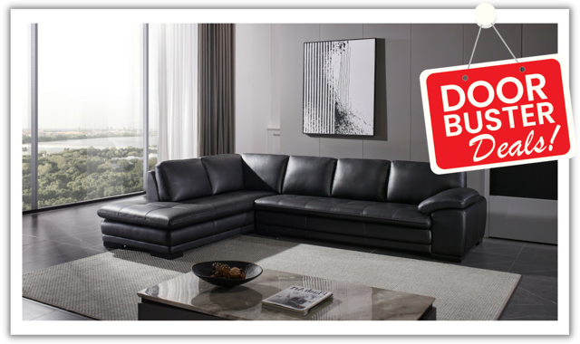 Gio Italia Black Leather L-Shape Sectional Sofa