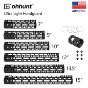 ohhunt® AR15 Honeycomb lightweight M-lok Free Floating Handguard with Steel Barrel Nut 7" 9" 10" 12" 13.5" 15"