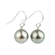 Silvery Pink-Green Tahitian Pearl Dangle Earrings on 14K White Gold
