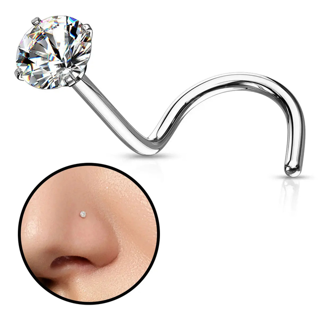 Corkscrew Nose Rings 18G Surgical Steel Clear CZ Nose Screw Studs Nose Piercing Jewelry 1/4"