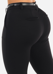 Butt Lift Black Mid Rise Dressy Ankle Pants w Belted