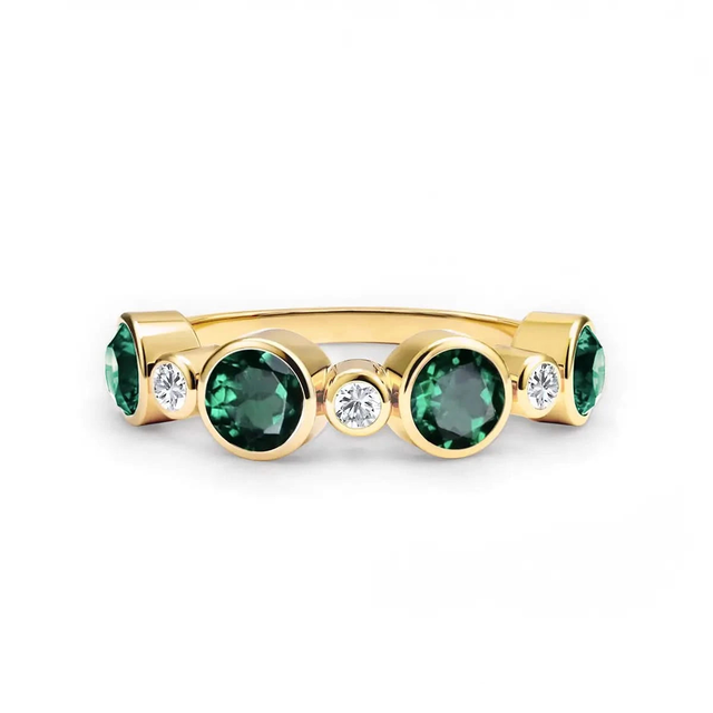 Barrington Emerald Band Ring with Diamonds in 14k Gold (May)