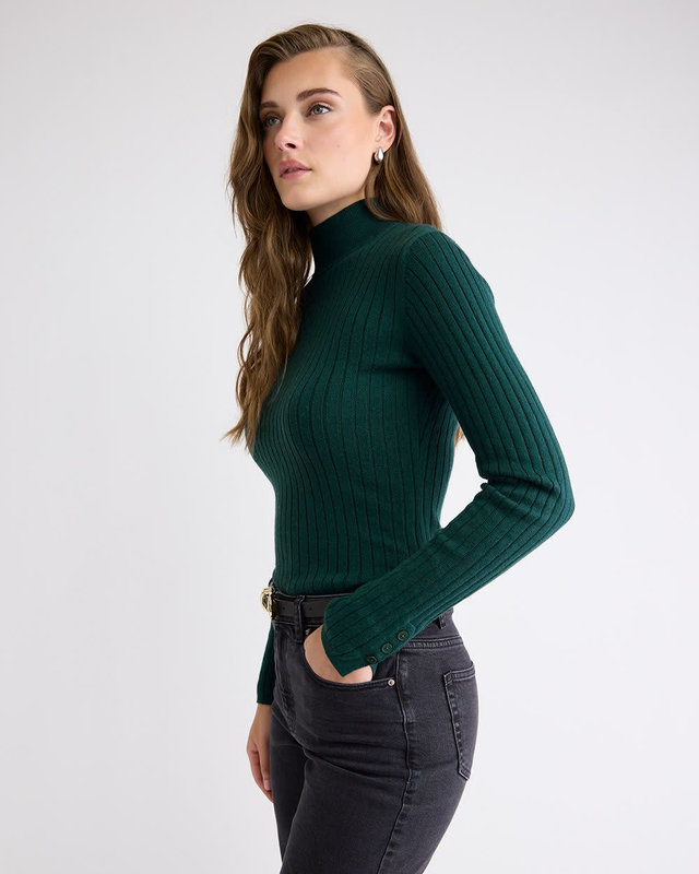 Mock-Neck Sweater with Buttons on Sleeves