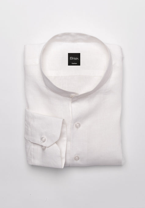 White Crisp Linen Shirt - Band Collar