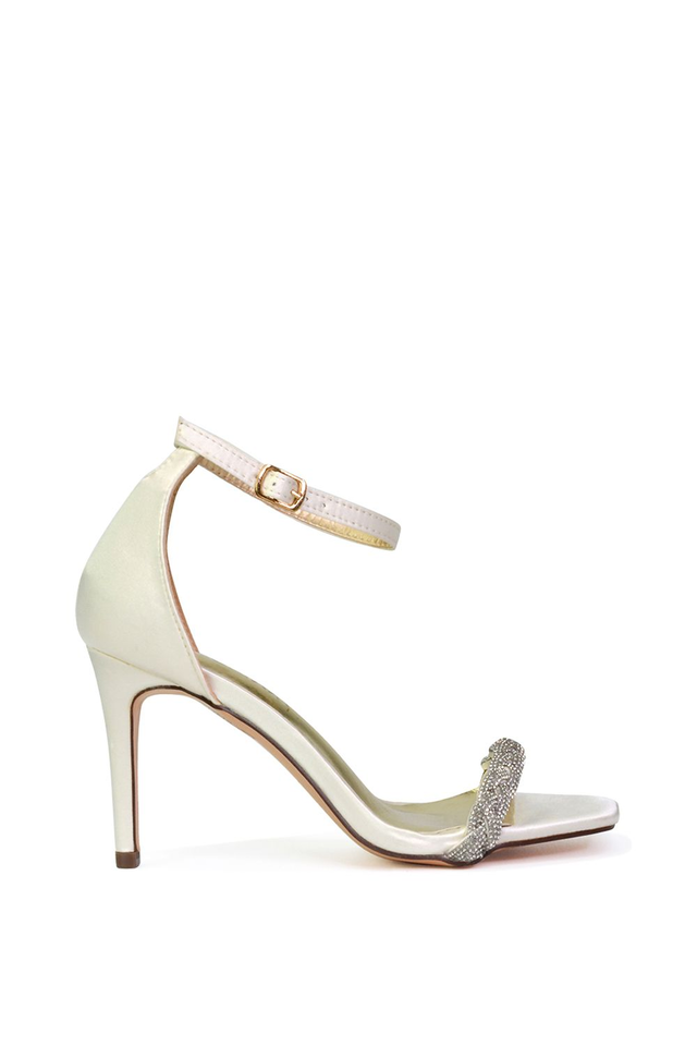 'Peyton' Diamante Strappy Party Square Toe Mid High Heel Stiletto Sandals