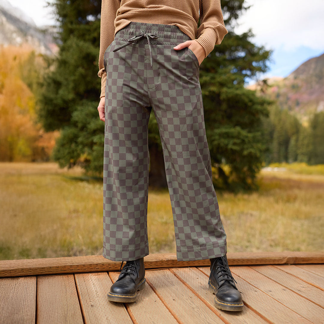 Audrey Wide Leg Pants, Olive Check