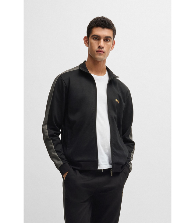 Zip-up jacket with foil-printed logo