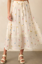 Something Like Magic Ivory Floral Embroidered Maxi Skirt