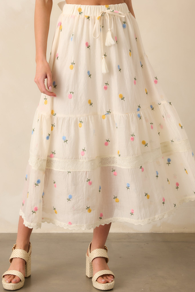 Something Like Magic Ivory Floral Embroidered Maxi Skirt