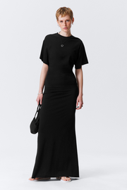 Gathered Short-Sleeved Maxi Dress