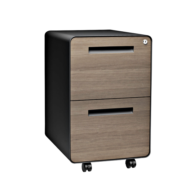 Stockpile Curve 2-Drawer File Cabinet (Black/Wood Face)