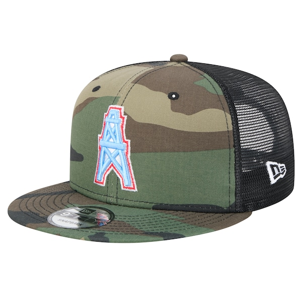 Men's New Era Camo Tennessee Titans Oilers Throwback Main Trucker 9FIFTY Snapback Hat