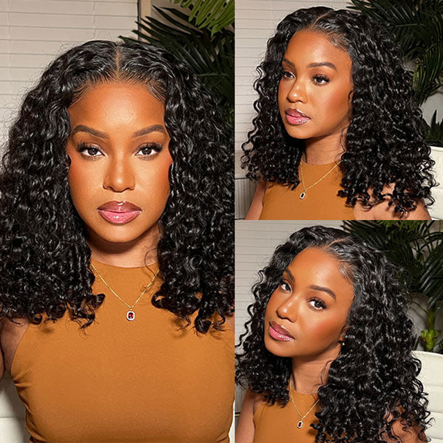 ISEE Bob Water Wave Wear Go Glueless Lace Closure Wigs Pre Plucked HD Lace Wig with Natural Hairline