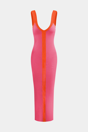 Colorblock V-neck Knit Split Maxi Dress