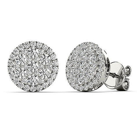 Tresorra 18K WG Medium Round Halo Cluster Diamond Stud Earrings on sale at shophq.com - 210-811