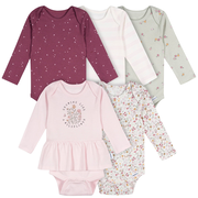 5-Pack Baby Girls Flowers Long Sleeve Bodysuits