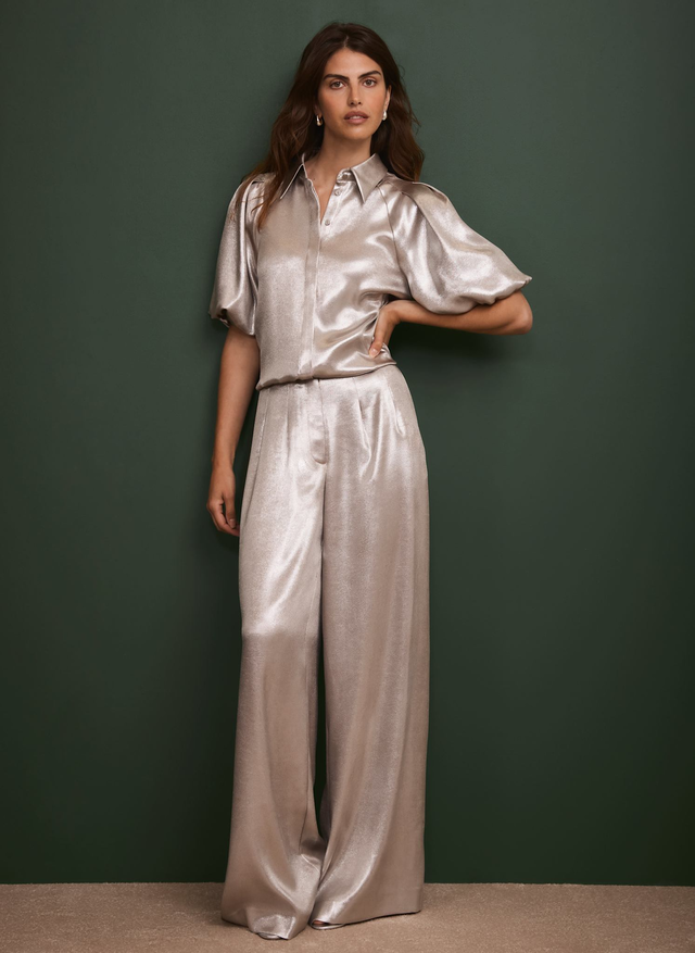 Metallic Wide Leg Trousers