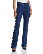 Embellished High Rise Slim Jeans in Oceane