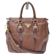 PRADA Cervo Antik Leather Tote Bag Brown