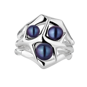 Blackthorn Triple Ring - Silver & Black Pearl