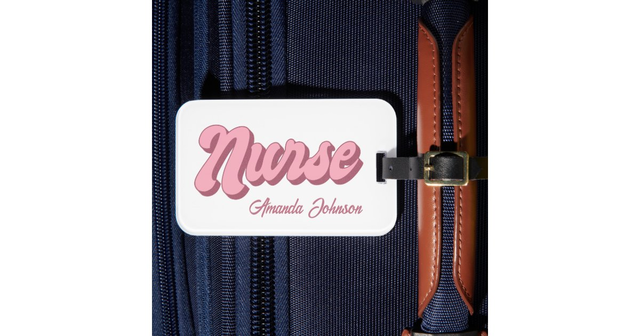 Retro Personalized Nurse Bag Tag | Pink and White