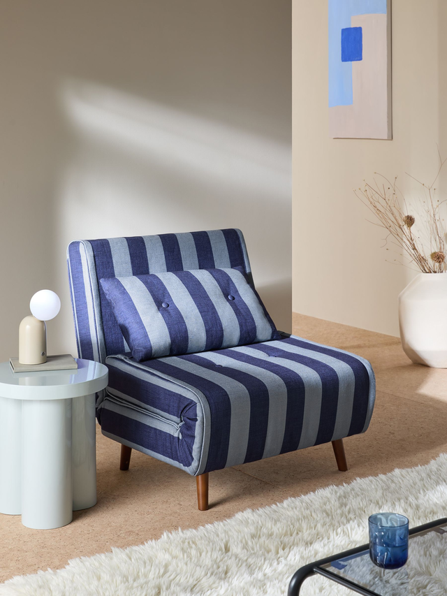Haru Single 1 Seater Sofa Bed in Eclipse Blue Wide Stripe