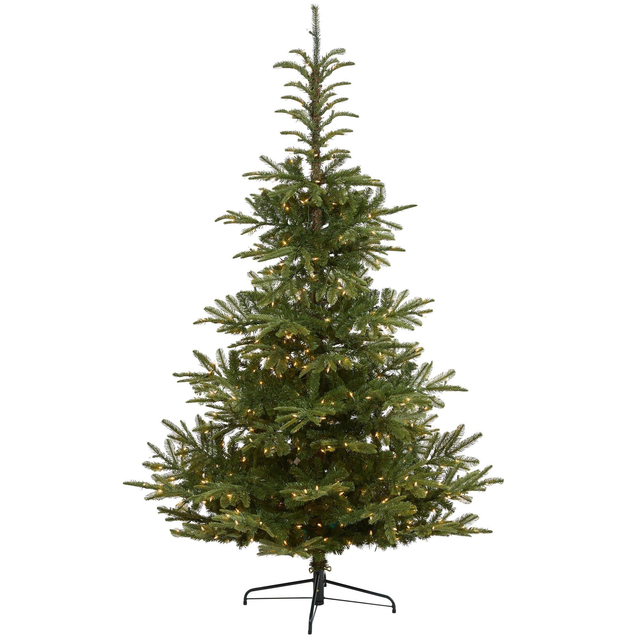 7.5’ Layered Washington Spruce Artificial Christmas Tree with 550 Clear LED Lights and 1325 Bendable Branches