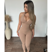 Hailey V Neck Sleeveless Jumpsuit (Sand)