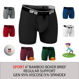 6 inch Viscose(Bamboo)-Spandex Athletic Boxer Briefs REG Support Underwear for Men
