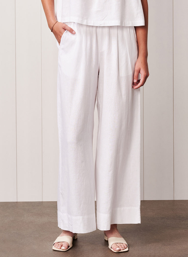 Linen Drawstring Trouser in White