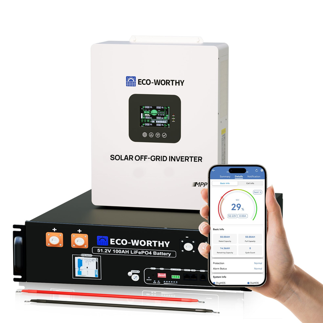 ECO-WORTHY 5.12KWh/10.24KWh Home Backup Power With 48V 100Ah LiFePO4 And  5000W 48V Hybrid Inverter