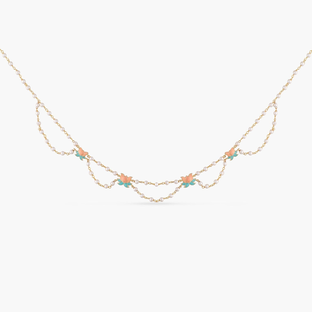 Jalaja Lotus Motifs Pearl Necklace