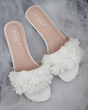 Satin Slide Wedding Sandals with Allover Chiffon Flowers
