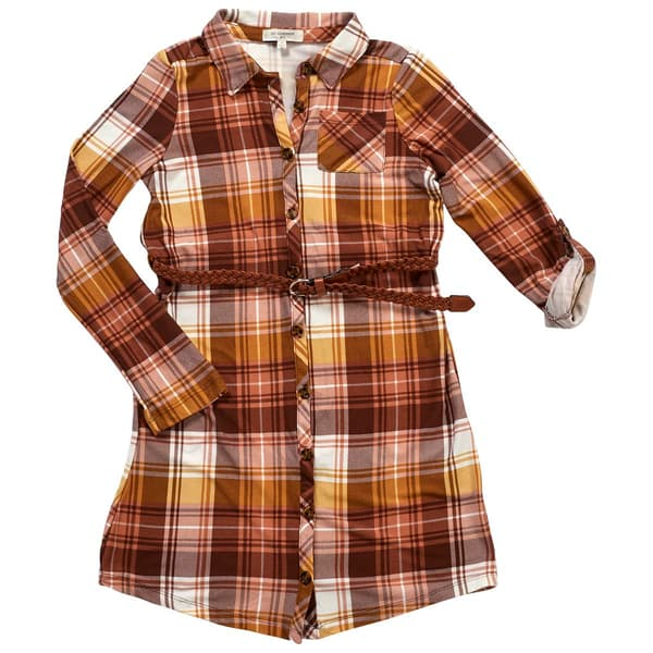 Girls (7-16) No Comment Belted Plaid Shirtdress