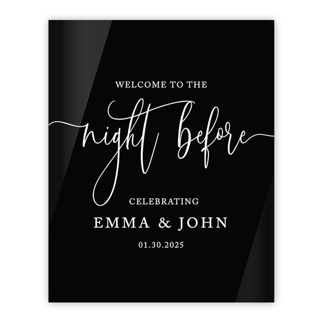 Elegant Custom Black Acrylic Welcome Sign for Wedding Rehearsal Dinner, 16'' x 20''