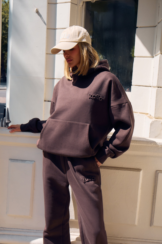 Kaiia Embossed Logo Oversized Hoodie Bitter Chocolate