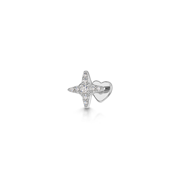 14k solid white gold Natal star flat back labret stud 8mm