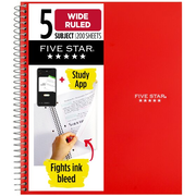 Five Star Wirebound Notebooks, 5 Subject, Wide Ruled