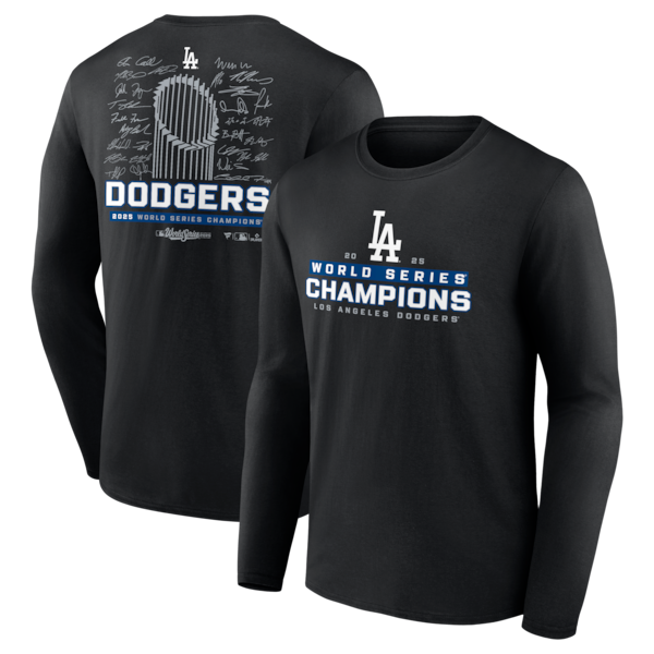Men's Los Angeles Dodgers  Black 2025 World Series Champions Signature Roster Long Sleeve T-Shirt