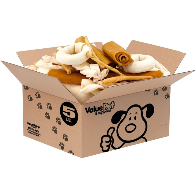 ValueBull USA Rawhide, Varied Mix of Fun Shapes for Dogs, 5 Pound Bulk Pack