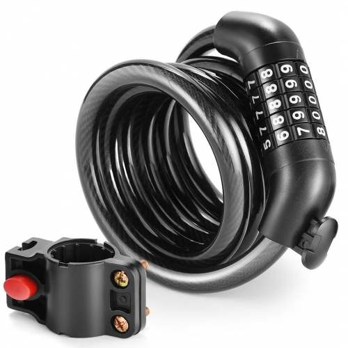 ANCHEER High Security 5 Digit Resettable Combination Coiling Bicycle Lock with Mounting Bracket