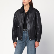 Black leather bomber jacket