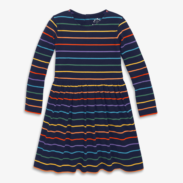 Clearance kids long sleeve perfect pocket dress in rainbow stripe