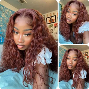 Donmily Auburn Curly Hair 13x4 Lace Frontal Copper Brown Hair Color 150% Density Human Hair Wig