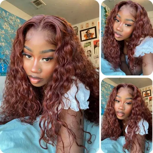 Donmily Auburn Curly Hair 13x4 Lace Frontal Copper Brown Hair Color 150% Density Human Hair Wig