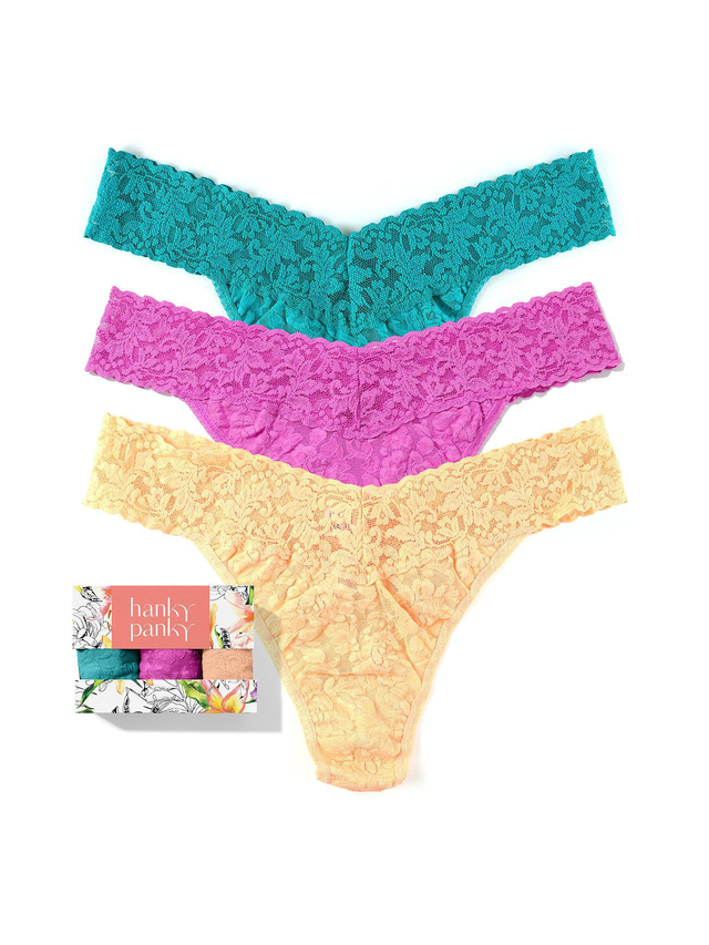 3 Pack Signature Lace® Original Rise Thongs In Printed Box Raspberry Ice