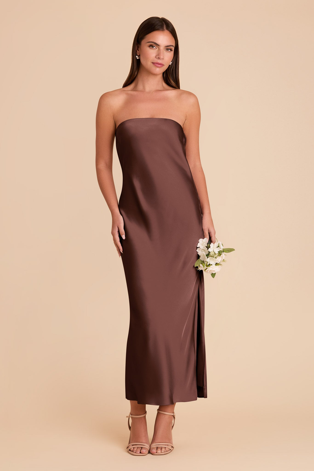 Isla Matte Satin Dress - Chocolate Brown