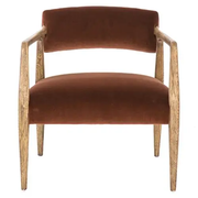 Pia Mid Century Modern Brown Upholstered Velvet Natural Wood Frame Arm Chair